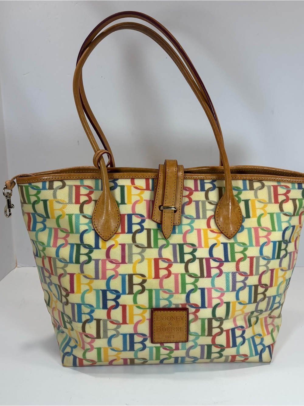 Vintage Dooney & Bourke 1975 Rainbow Monogram Tote Shoulder Bag Y2K Colorful EUC - Picture 2 of 11